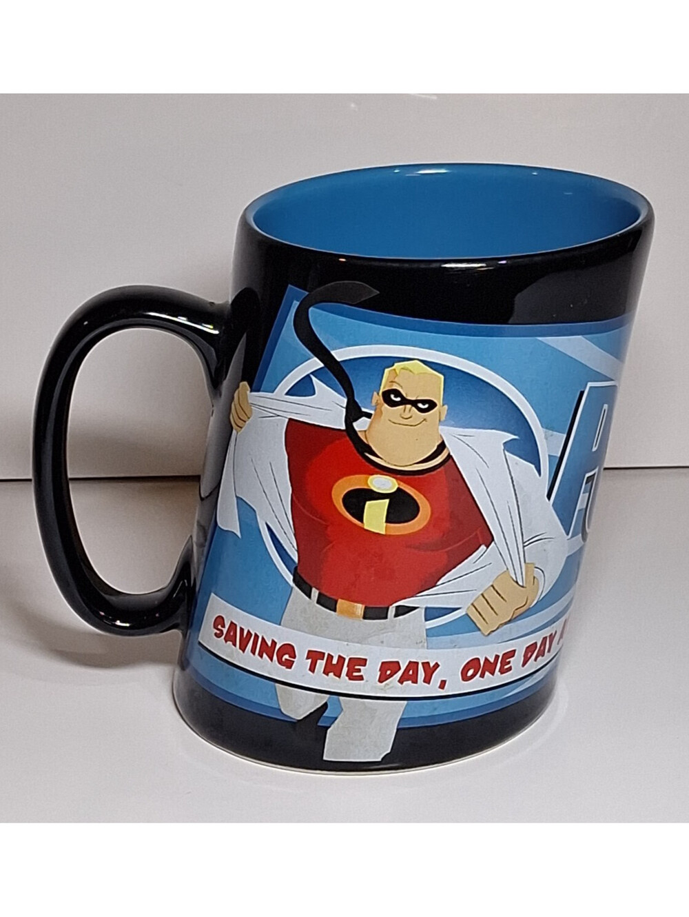 Disney Store Mr. The Incredibles Saving the Day One Day Slanted Coffee Mug Pixar